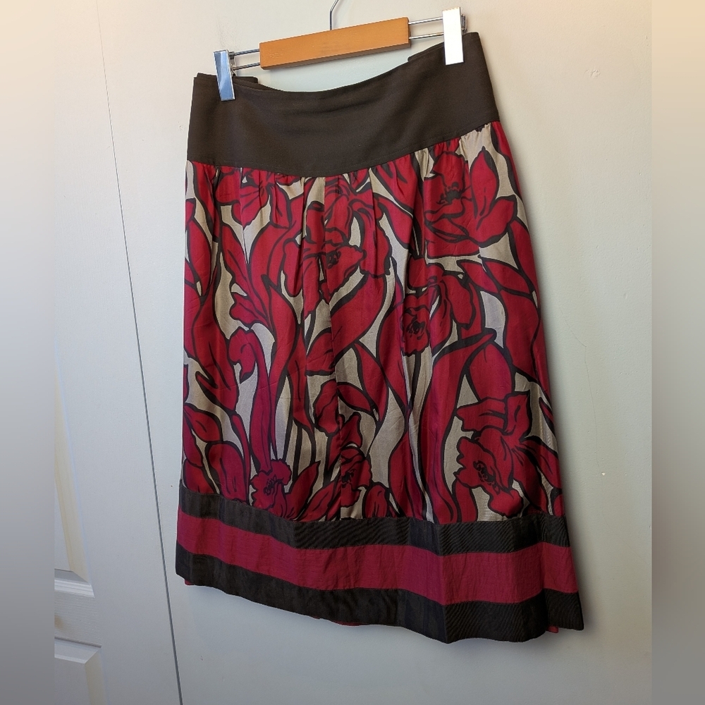 NYGARD Collection Plus Size Women Midi Skirt 100% Silk Size 20 Brown Red Colors